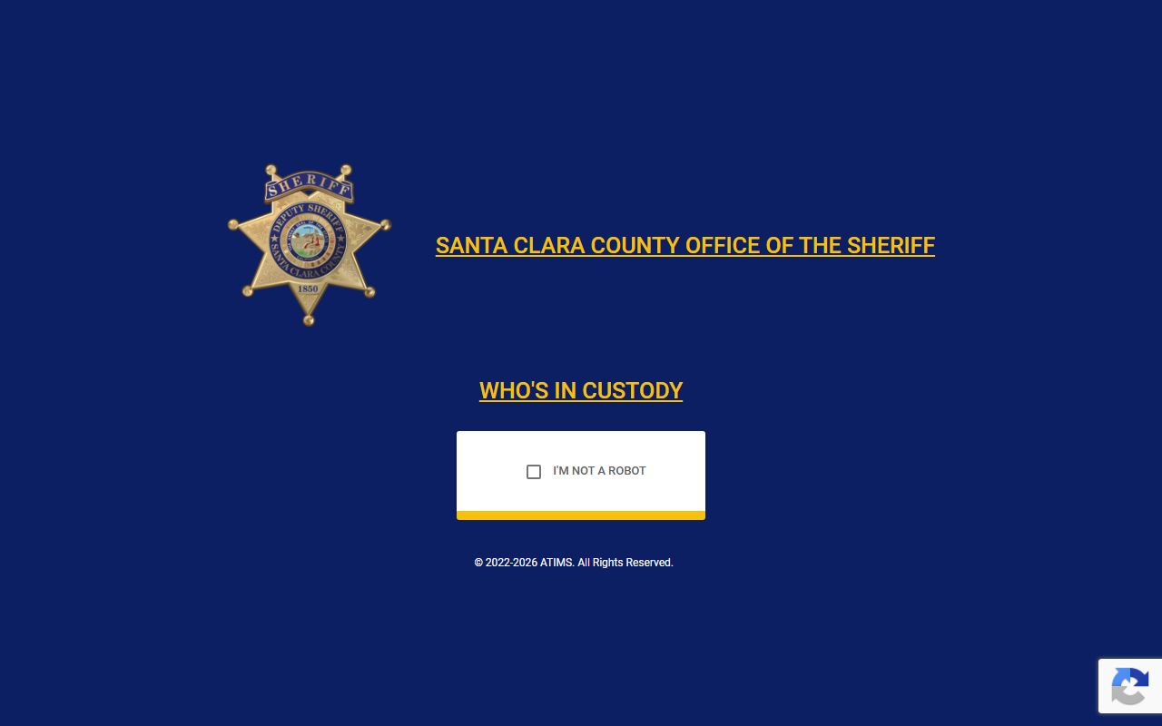 Santa Clara County inmate population ATIMS Who's in Custody search portal